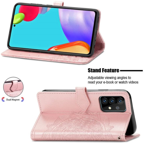 Étui portefeuille pour Samsung Galaxy S21 Motif mandala vert Étui à rabat avec porte-cartes et dragonne Cuir synthétique Magnétique -Or Rose