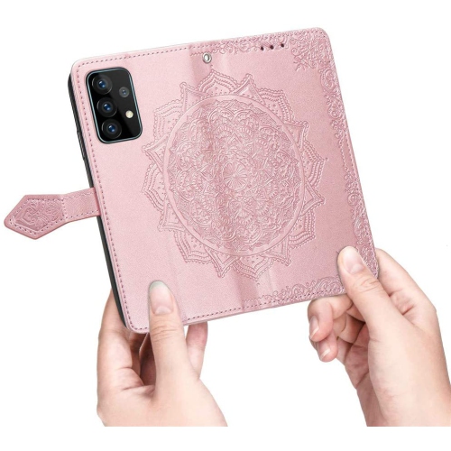 Étui portefeuille pour Samsung Galaxy S21 Motif mandala vert Étui à rabat avec porte-cartes et dragonne Cuir synthétique Magnétique -Or Rose