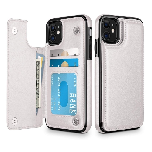 Loris & Case High Quality Leather Back Case Kickstand Shockproof Protective Card Holder Wallet Cover Case for iPhone 12 Pro Max -White