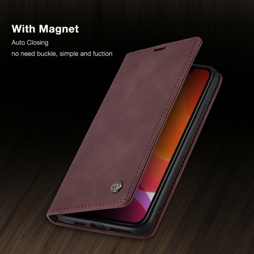 CaseMe Magnetic Stand Flip Protective Cover Leather Flip Cover Purse Style with ID & Credit Card Slots Holder for Samsung Galaxy NOTE 20 -Wine Red