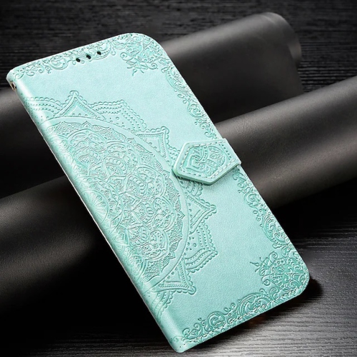 Étui portefeuille pour Samsung Galaxy S21 Motif mandala vert Étui à rabat avec porte-cartes et dragonne Cuir synthétique Magnétique -Vert