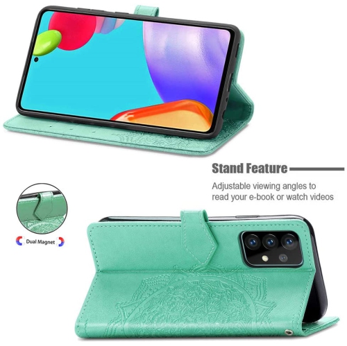 Étui portefeuille pour Samsung Galaxy S21 Motif mandala vert Étui à rabat avec porte-cartes et dragonne Cuir synthétique Magnétique -Vert