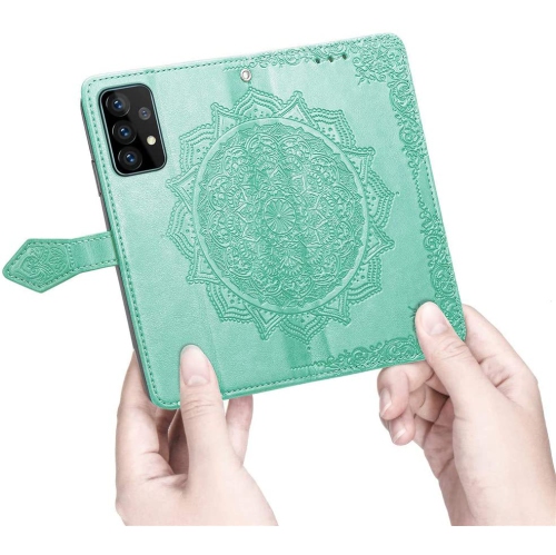 Étui portefeuille pour Samsung Galaxy S21 Motif mandala vert Étui à rabat avec porte-cartes et dragonne Cuir synthétique Magnétique -Vert