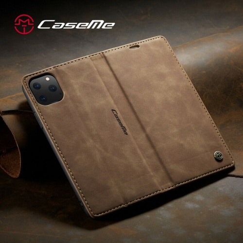 CaseMe Magnetic Stand Flip Protective Cover Leather Flip Cover Purse Style with ID & Credit Card Slots Holder for iPhone 12 Pro Max -Brown