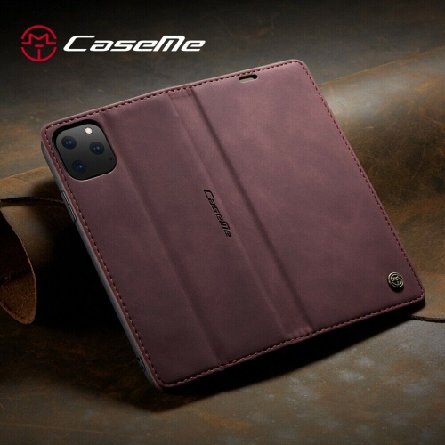 CaseMe Magnetic Stand Flip Protective Cover Leather Flip Cover Purse Style with ID & Credit Card Slots Holder for iPhone 12 Pro Max -Wine Red