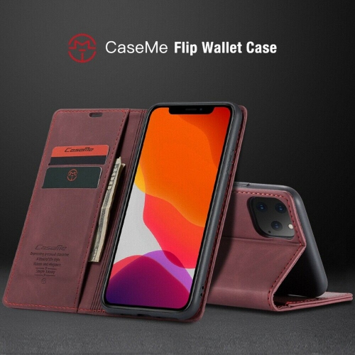 CaseMe Magnetic Stand Flip Protective Cover Leather Flip Cover Purse Style with ID & Credit Card Slots Holder for iPhone 12 Pro Max -Wine Red
