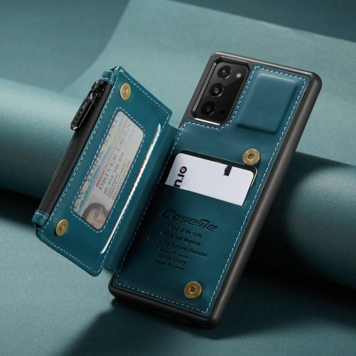 CASEME  Leather Zipper Wallet Card Slot Double Magnetic Clasp Shockproof Back Case Cover for Samsung Galaxy S21 Ultra -Blue