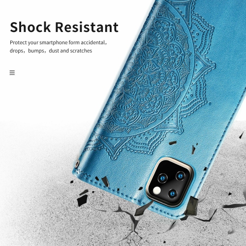 MyCase Wallet Case for iPhone 12 and 12 Pro Emboss Mandala Flower Pattern Flip Case PU Leather Magnetic Kickstand Cover with Card Slots Shockproof