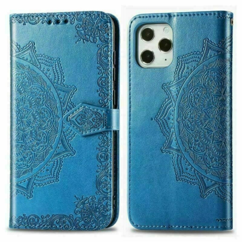 MyCase Wallet Case for iPhone 12 and 12 Pro Emboss Mandala Flower Pattern Flip Case PU Leather Magnetic Kickstand Cover with Card Slots Shockproof