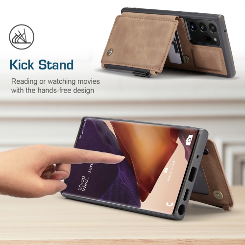 CaseMe Leather Zipper Wallet Card Slot Double Magnetic Clasp Shockproof Back Case Cover for Samsung Galaxy NOTE 20 ULTRA -Coffee