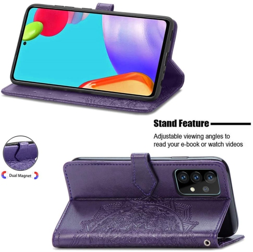 Étui portefeuille pour Samsung Galaxy S21 Motif mandala vert Étui à rabat avec porte-cartes et dragonne Cuir synthétique Magnétique -Violet