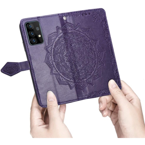 Étui portefeuille pour Samsung Galaxy S21 Motif mandala vert Étui à rabat avec porte-cartes et dragonne Cuir synthétique Magnétique -Violet