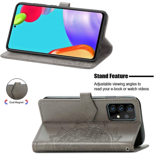 Étui portefeuille pour Samsung Galaxy S21 Motif mandala vert Étui à rabat avec porte-cartes et dragonne Cuir synthétique Magnétique -Gris