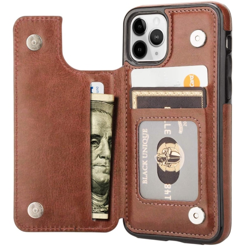 LORIS & CASE  High Quality Leather Back Case Kickstand Shockproof Protective Card Holder Wallet Cover Case for Iphone 12 Pro Max -Brown