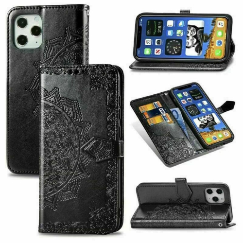 MyCase Wallet Case for iPhone 12 Pro Max Emboss Mandala Flower Pattern Flip Case PU Leather Magnetic Kickstand Cover with Card Slots Shockproof