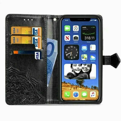 MyCase Wallet Case for iPhone 12 Pro Max Emboss Mandala Flower Pattern Flip Case PU Leather Magnetic Kickstand Cover with Card Slots Shockproof