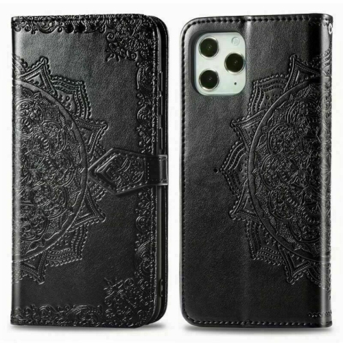 MyCase Wallet Case for iPhone 12 Pro Max Emboss Mandala Flower Pattern Flip Case PU Leather Magnetic Kickstand Cover with Card Slots Shockproof