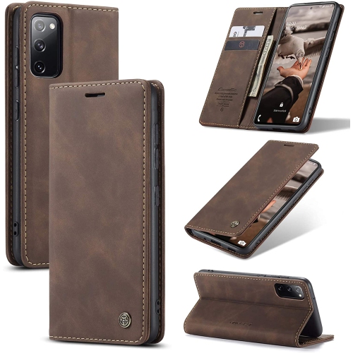 CaseMe Magnetic Stand Flip Protective Cover Leather Flip Cover Purse Style with ID & Credit Card Slots Holder for Samsung Galaxy S20 PLUS -Coffee
