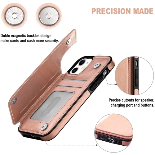 Loris & Case – Étui portefeuille en cuir de haute qualité avec béquille pour carte de protection antichoc pour iPhone 12 et 12 Pro – Rose