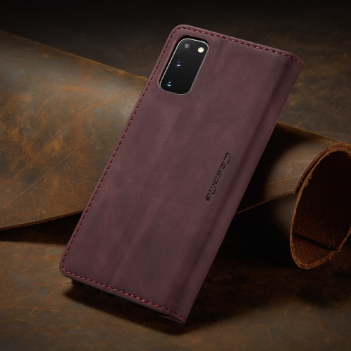 CaseMe Magnetic Stand Flip Protective Cover Leather Flip Cover Purse Style with ID & Credit Card Slots Holder for Samsung Galaxy S20 PLUS -Wine Red