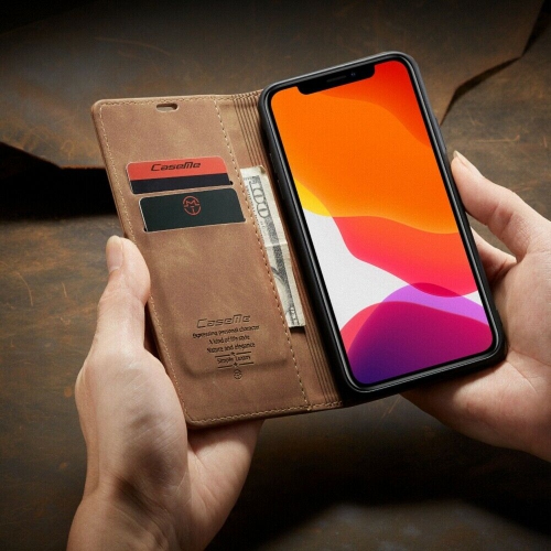 CaseMe Magnetic Stand Flip Protective Cover Leather Flip Cover Purse Style with ID & Credit Card Slots Holder for Samsung Galaxy S20 PLUS -Brown