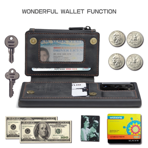 CaseMe Leather Zipper Wallet Card Slot Double Magnetic Clasp Shockproof Back Case Cover for Samsung Galaxy S21 ULTRA -Black