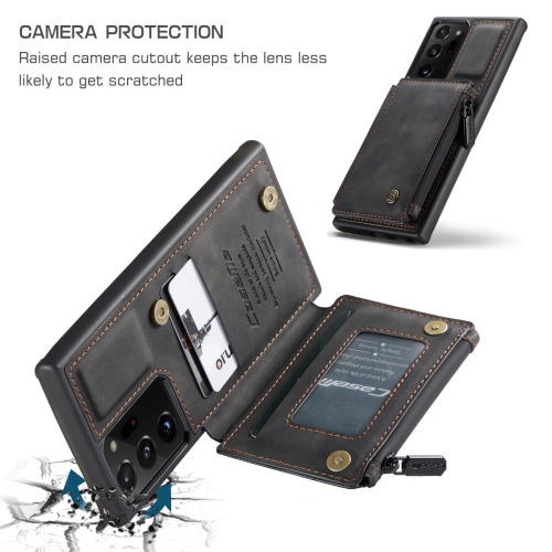 CaseMe Leather Zipper Wallet Card Slot Double Magnetic Clasp Shockproof Back Case Cover for Samsung Galaxy S21 ULTRA -Black
