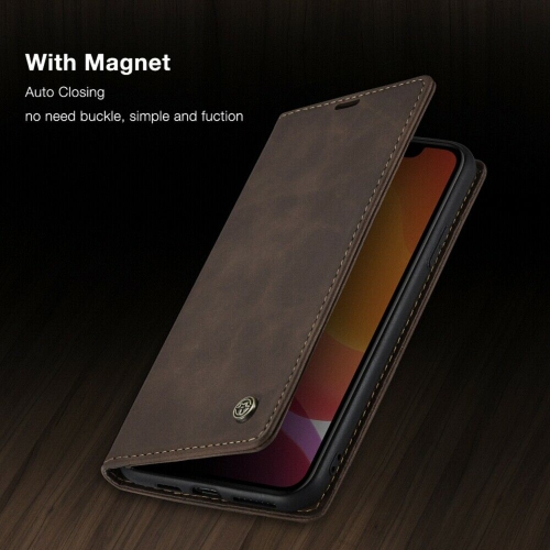 CASEME  Magnetic Stand Flip Protective Cover Leather Flip Cover Purse Style With Id & Credit Card Slots Holder for Iphone 12 Pro Max -Coffee