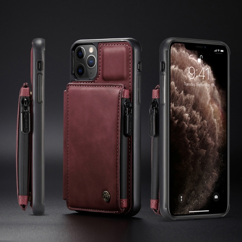 Étui en cuir à fermeture à glissière de CaseMe avec fente pour carte-portefeuille à double fermoir magnétique et rabat arrière antichoc pour iPhone