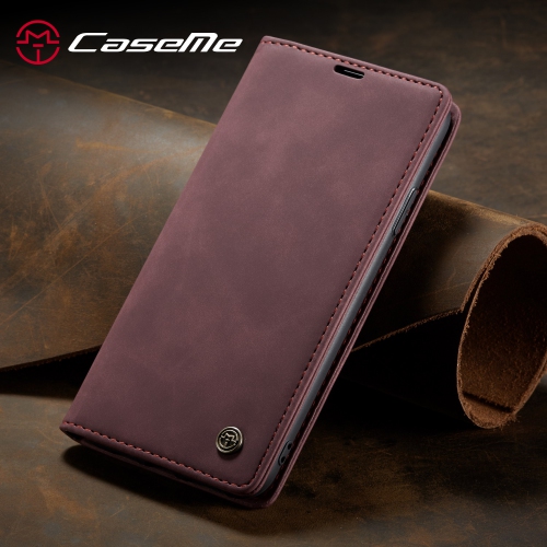 CaseMe Magnetic Stand Flip Protective Cover Leather Flip Cover Purse Style with ID & Credit Card Slots Holder for Samsung Galaxy S20 FE -Wine Red