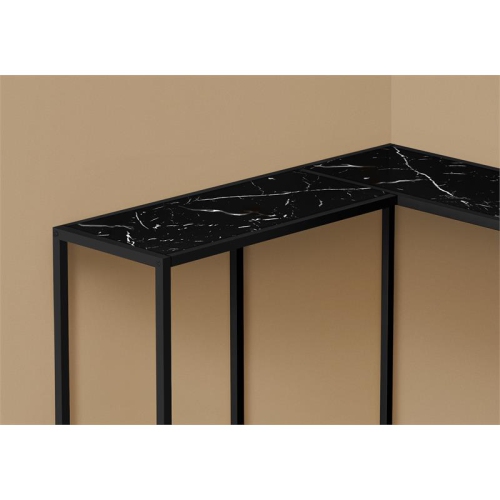 Accent Table Console Narrow Corner Bedroom Metal Black Marble Look