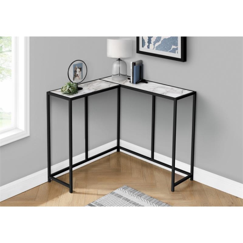 Accent Table Console Narrow Corner Bedroom Metal White Marble Look