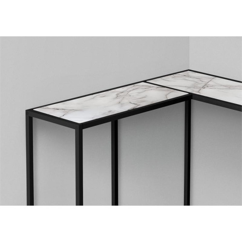 Accent Table Console Narrow Corner Bedroom Metal White Marble Look