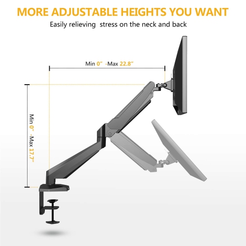 SHOPPINGALL Fully Adjustable Single Gas Spring Monitor Mount Stand with Swing Arm for 15"-27" Monitor Features USB Port and Audio Port - SA-GM212U