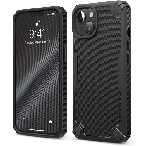 ELAGO  Armor Compatible \w Iphone 13 Case 6.1 Inch - Heavy-Duty Protective Case, Carbon Fiber Texture, Tough Rugged Design, Shockproof Bumper Cover