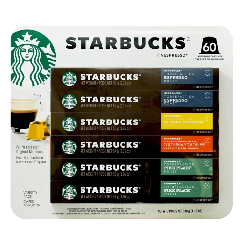 Starbucks By Nespresso Single Serve 60 Count Variety Pack Aluminum Capsules