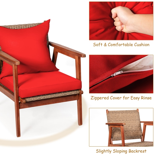 Costway 4PCS Patio Rattan Furniture Set Acacia Wood Frame Cushioned Sofa Chair