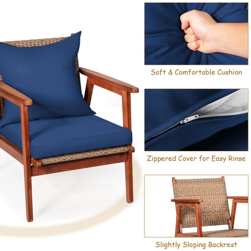 Costway 4PCS Patio Rattan Furniture Set Acacia Wood Frame Cushioned Sofa Chair