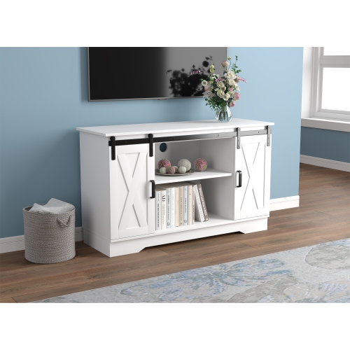 SAFDIE & CO.  Tv Stand 48L 2 Sliding Doors 3 Shelves In White