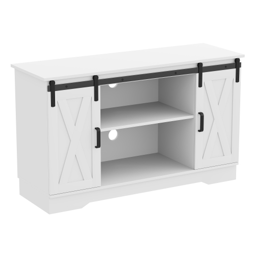 TV Stand 48L White 2 Sliding Doors 3 Shelves