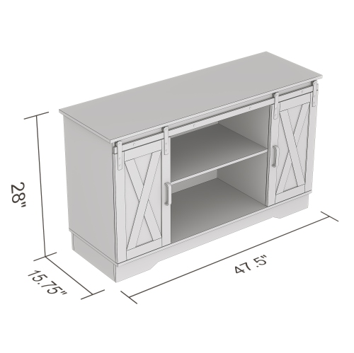 TV Stand 48L White 2 Sliding Doors 3 Shelves
