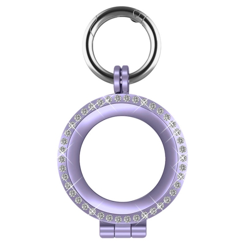 StrapsCo Stainless Steel Bedazzled Keyring Apple AirTag Holder - Protective Case - Purple