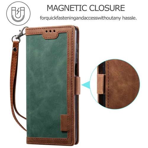 Étui à rabat en cuir design classique avec fente pour carte et fermeture magnétique béquille avec dragonne, étui à rabat en TPU résistant aux chocs