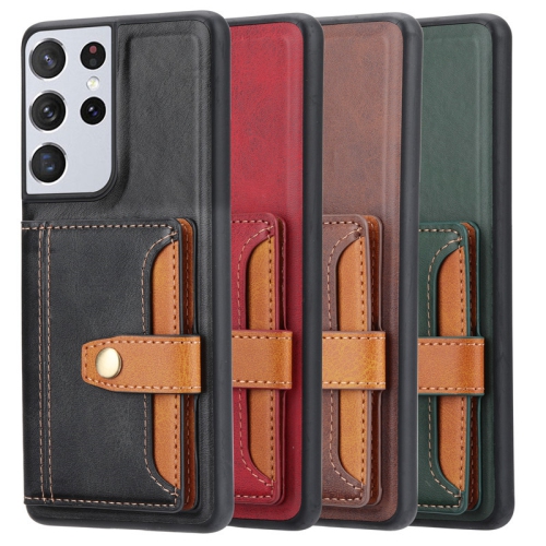 ElinCase Premium Leather Flip Stand Durable Cover Retro Wallet Bag With Credit Cards Holder Stand Protection Phone Cover for Samsung Galaxy S21 ULTRA