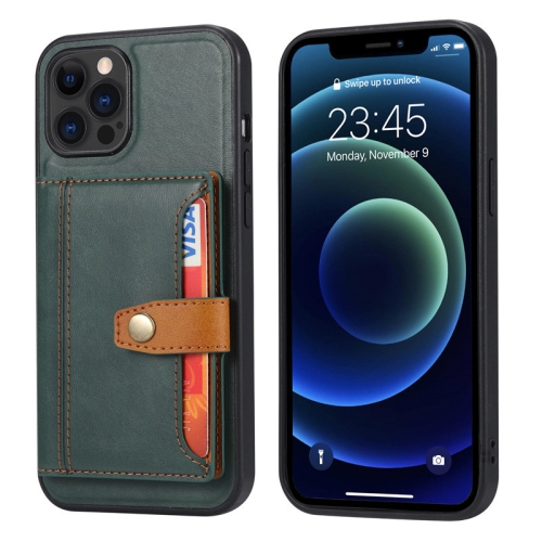 ELINCASE  Premium Leather Flip Stand Durable Cover Retro Wallet Bag w Credit Cards Holder Stand Protection Phone Cover for Iphone 12 Pro Max -Green