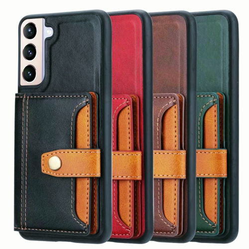 ElinCase – Étui portefeuille rétro à rabat en cuir durable avec support pour cartes de crédit, protection pour téléphone Galaxy S21 de Samsung, vert