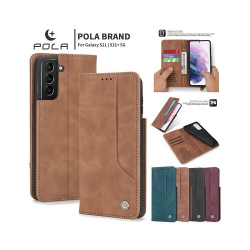POLA Wallet Case Premium PU Flip Leather Kickstand with Card Holder Strong Magnetic Case Drop Protection Shockproof Cover Suitable for Samsung Galaxy