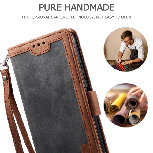 Étui à rabat en cuir design classique avec fente pour carte et fermeture magnétique béquille avec dragonne, étui à rabat en TPU résistant aux chocs
