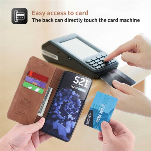 Étui portefeuille de POLA avec béquille en cuir de polyuréthane de qualité supérieure avec porte-carte, étui magnétique robuste antichoc, convient au