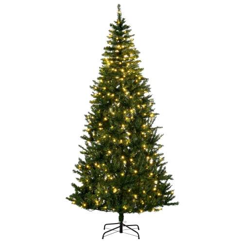 Homcom Sapin de Noël artificiel prééclairé de 7,5 pieds avec 450 lumières LED blanches chaudes, 1146 pointes de branches, 8 modes, décoration de Noël